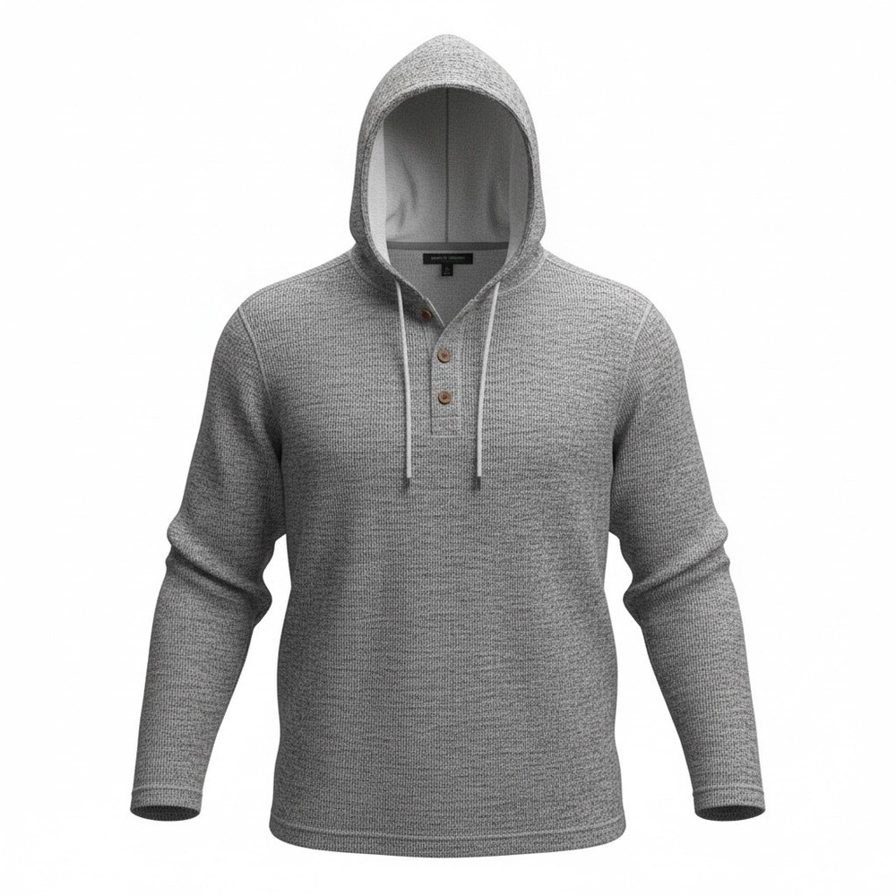 Age of Wisdom Mens Henley Hoodie Grey Marled Knit Pullover Sweater XL XL/TG